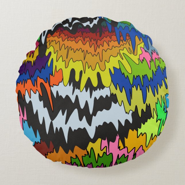 Flüssiger Tropfen Farbiges, erdbewachsenes, trippi Rundes Kissen (Vorderseite)