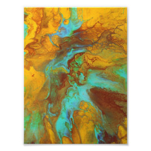 Flüssiges abstraktes in aquamarinem und in Gelbem Fotodruck