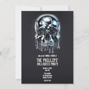 Flüssiges Chrom Silber Tropf Schädel Halloween Par Einladung