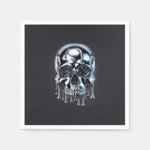 Flüssiges Chrom Silber Tropf Schädel Halloween-Par Serviette