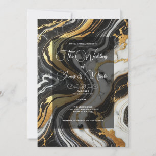Flüssiges Gold Schwarz Weiß Marmor Optik Glamour H Einladung