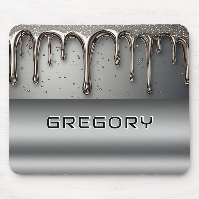 Flüssiges Metall tropft über silberne Chromoberflä Mousepad (Vorne)