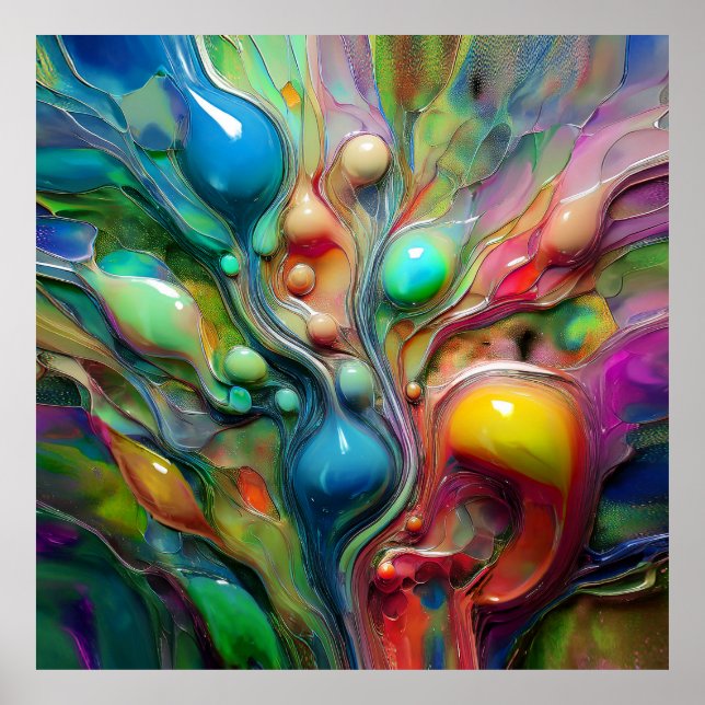 Flüssigkeit, Glossie, Blasen Poster (Vorne)