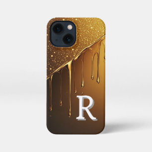 Flüssigkeit mit glitzernden Partikeln in Gold iPhone 13 Mini Hülle