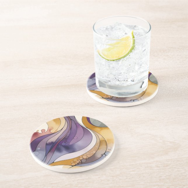 Flüssigkeitslinien lila und goldfarben, abstrakt getränkeuntersetzer (Seite)