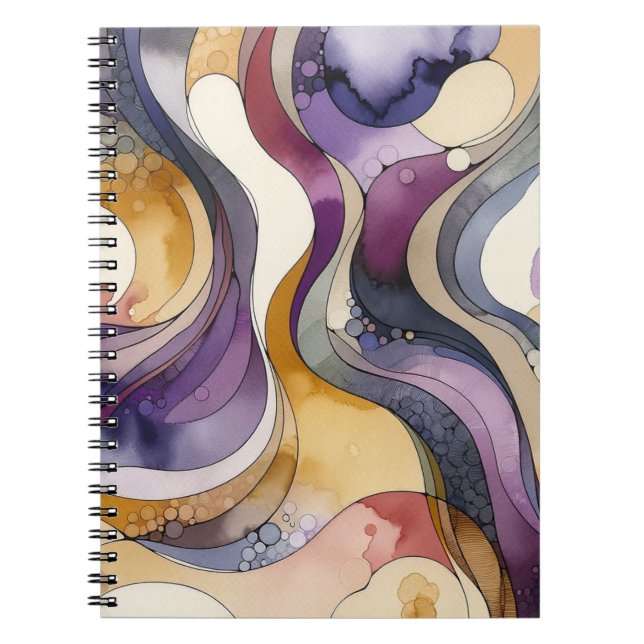 Flüssigkeitslinien lila und goldfarben, abstrakt notizblock (Vorderseite)