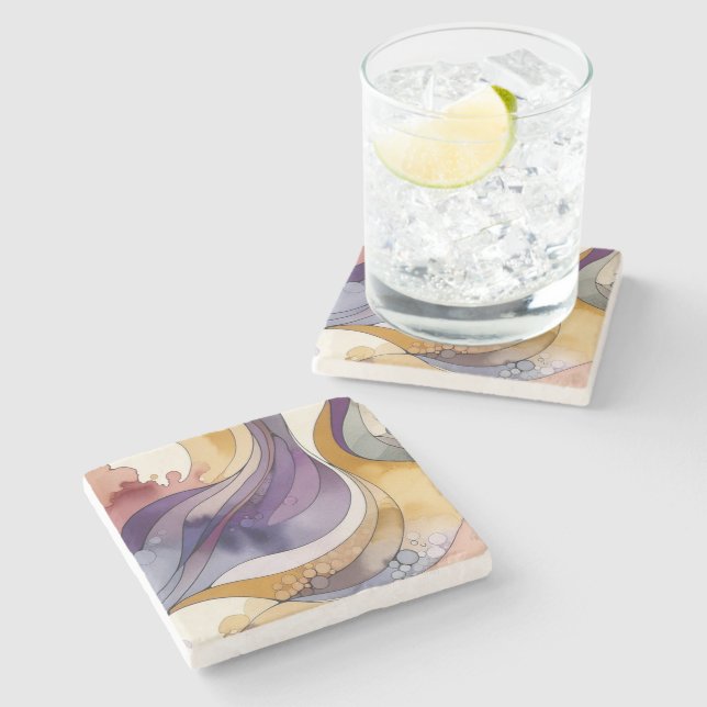 Flüssigkeitslinien lila und goldfarben, abstrakt steinuntersetzer (Seitenansicht)