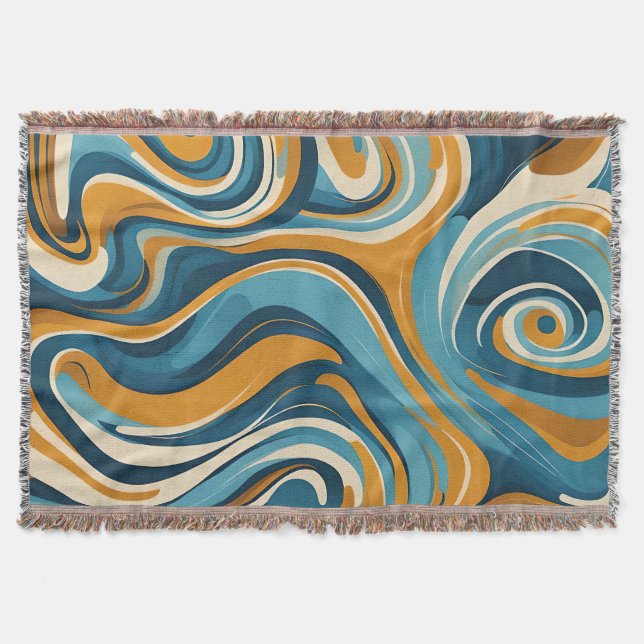 Flüssigkeitswirbel Ocker Blau Trippy Muster Decke (Vorderseite)