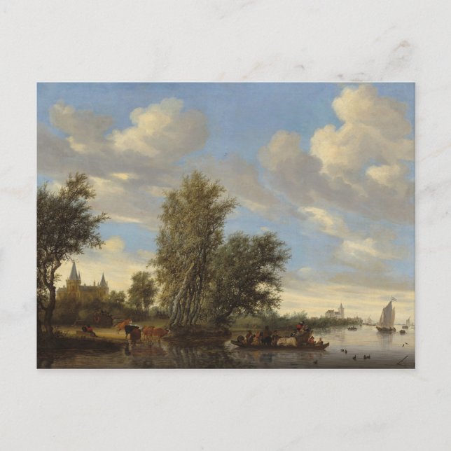 Flusslandschaft mit der Fähre, 1649 (Öl auf Leinwa Postkarte (Vorderseite)