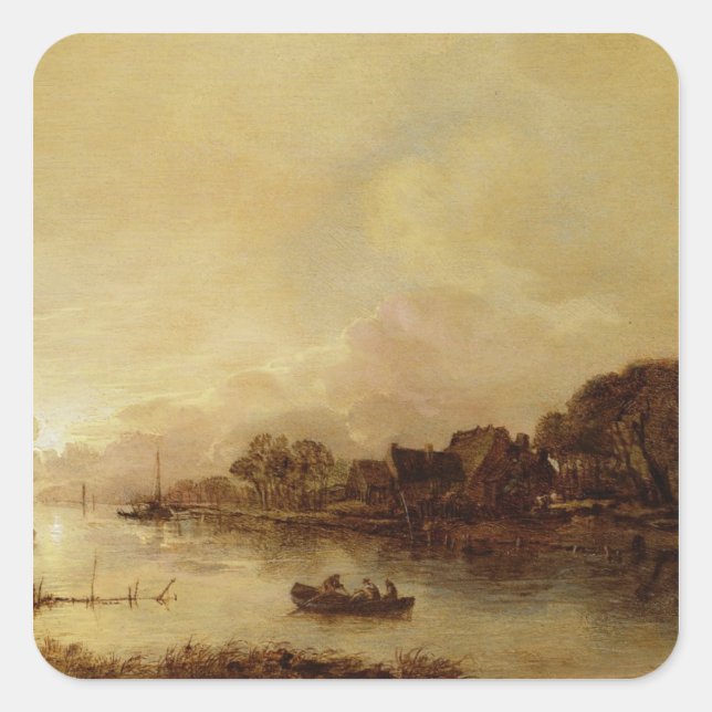 Flusslandschaft Quadratischer Aufkleber (Vorderseite)