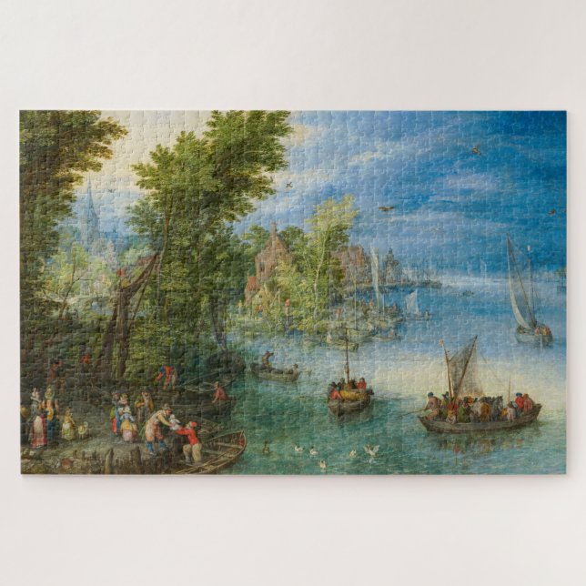Flusslandschaft von Jan Brueghel von den Älteren Puzzle (Horizontal)