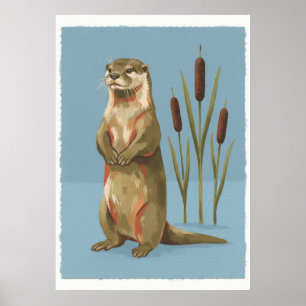 Flussotter und Rohrkolben Folk Art Poster