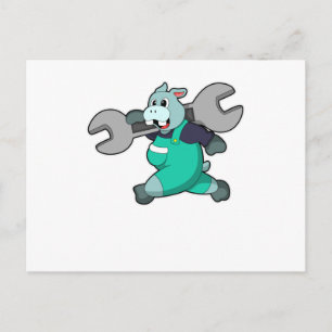 Flusspferd als Mechaniker mit Schraubenschlüssel Postkarte