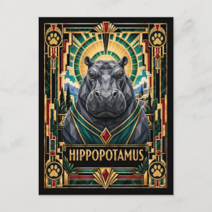 Flusspferd, Art Deco Wildlife Postkarte