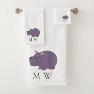 Flusspferd-Design Monogrammiert Badhandtuch Set
