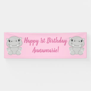 Flusspferd Geburtstagsfeier Rosa Banner