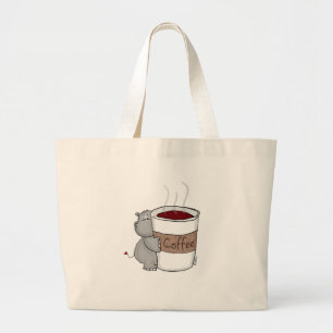 Flusspferd mit Kaffee Jumbo Stoffbeutel