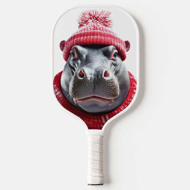 Flusspferd Schal und Mütze  Pickleball Schläger (Vorderseite)