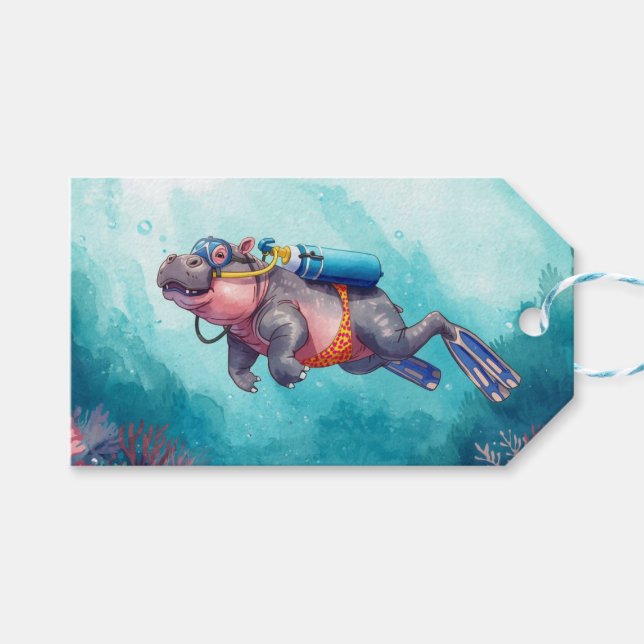 Flusspferd-Taucher unter Wasser  Geschenkanhänger (Vorderseite (Horizontal))