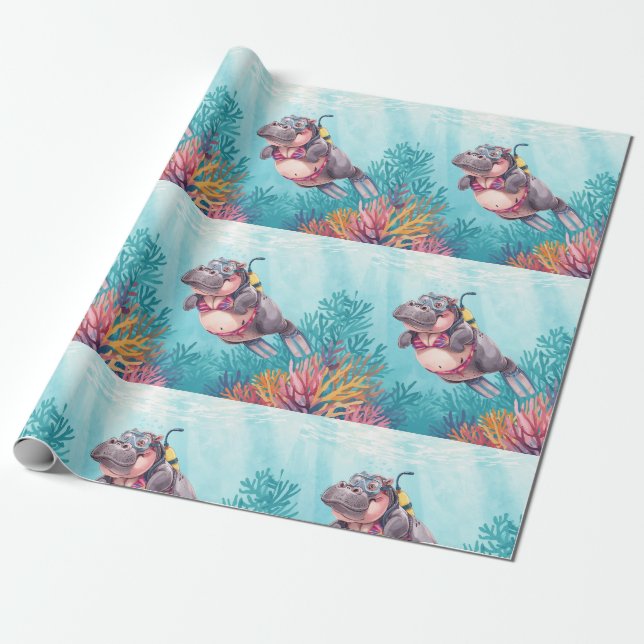 Flusspferd-Taucher unter Wasser  Geschenkpapier (Ungerollt)