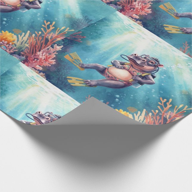 Flusspferd-Taucher unter Wasser  Geschenkpapier (Ecke)
