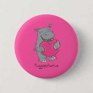 Flusspferd umarmt Knopf-Button des Valentines Button
