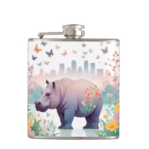 Flusspferd Vintage-Tier Natur Wald Stadt Kunst Flachmann