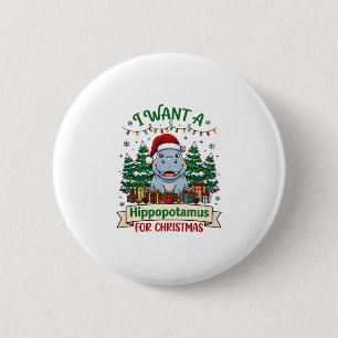Flusspferd Weihnachten Flusspferd Santa Hut Bäume Button
