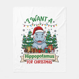 Flusspferd Weihnachten Flusspferd Santa Hut Bäume Fleecedecke