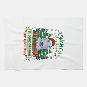 Flusspferd Weihnachten Flusspferd Santa Hut Bäume Geschirrtuch