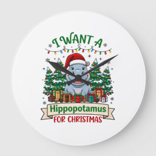 Flusspferd Weihnachten Flusspferd Santa Hut Bäume Große Wanduhr
