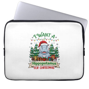 Flusspferd Weihnachten Flusspferd Santa Hut Bäume Laptopschutzhülle