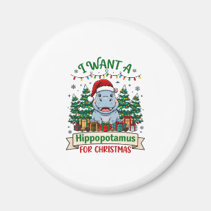 Flusspferd Weihnachten Flusspferd Santa Hut Bäume  Magnet