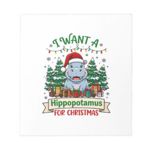 Flusspferd Weihnachten Flusspferd Santa Hut Bäume  Notizblock