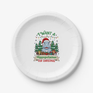 Flusspferd Weihnachten Flusspferd Santa Hut Bäume Pappteller
