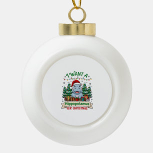 Flusspferd Weihnachten Nilpferd Santa Hut Bäume Ge Keramik Kugel-Ornament