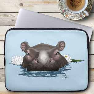 Flusspferd Weiße Lotusblüte Blau Laptopschutzhülle
