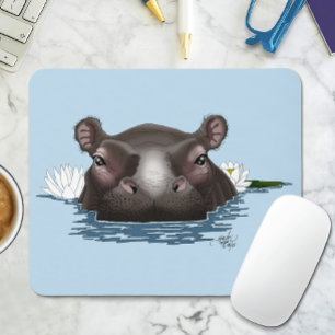 Flusspferd Weiße Lotusblüte Blau Mousepad