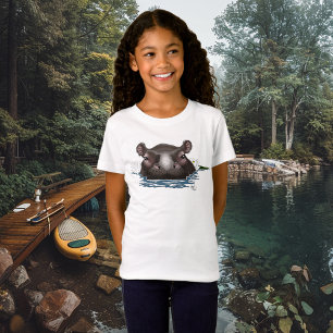 Flusspferd Weiße Lotusblüte Blau T-Shirt