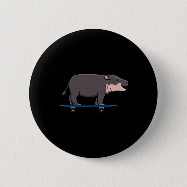 Flusspferd Wildtier Tier Skateboardfahren Skater  Button (Vorderseite)