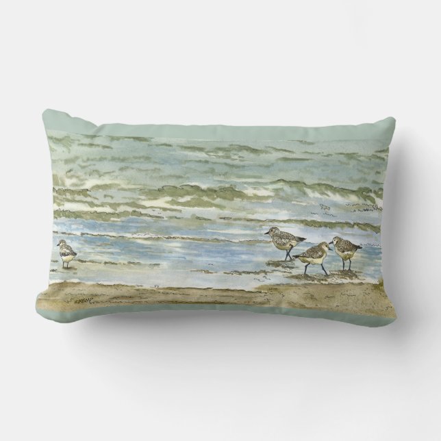 Flussuferläufer setzen Vogel-Aquarell im Seeblauen Lendenkissen (Vorderseite)