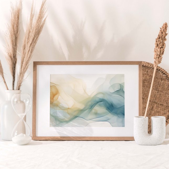 Flüster der Ruhe: Abstrakte Aquarelldruckerei Poster (Embark on a journey into tranquil depths of abstract art with a captivating watercolor digital print)