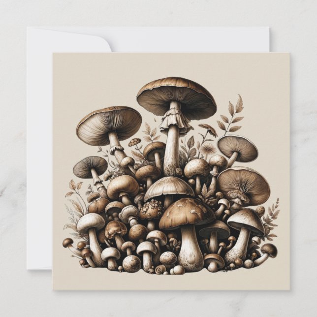 Flüsterholz: Nahtloses Pilz-Muster Collec Einladung (Vorderseite)