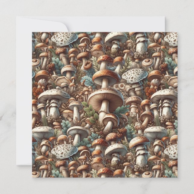 Flüsterholz: Nahtloses Pilz-Muster Collec Einladung (Vorderseite)