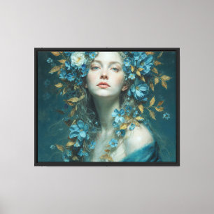Flüstern der Nacht – Blaue Blumen-Göttin Leinwanddruck