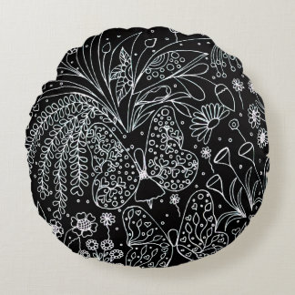 Flüstern der Natur Botanische Linienkunst Lenden Rundes Kissen