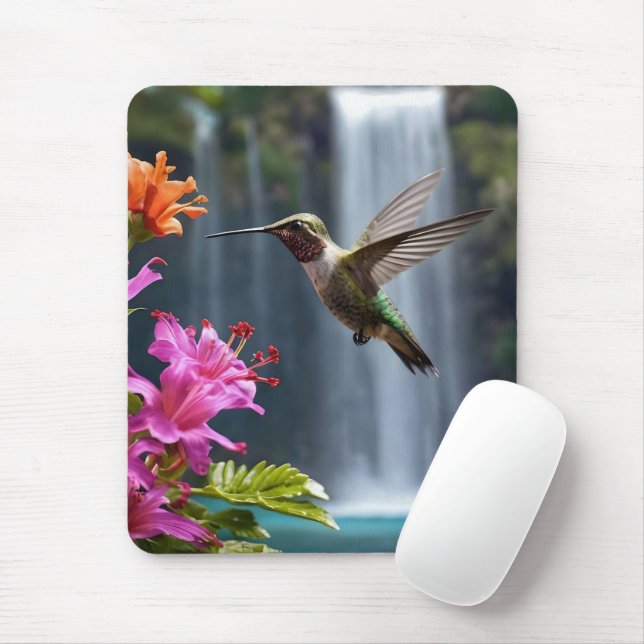 "Flüstern der Natur: Hummingbird, Wasserfall, Mousepad (Mit Mouse)