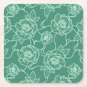 Flüstern der Rose, Elegante Linie Art Blumenmuster Rechteckiger Pappuntersetzer
