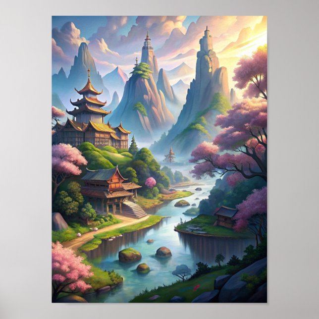 Flüstern der Stille: Antike chinesische Landschaft Poster (Vorne)