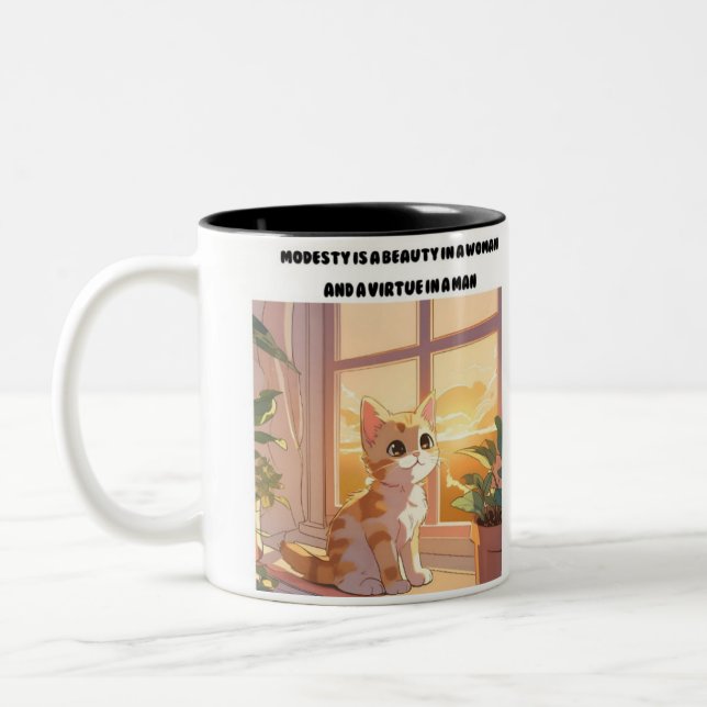 "Flüstern der Weisheit: Die Katze Zweifarbige Tasse (Links)